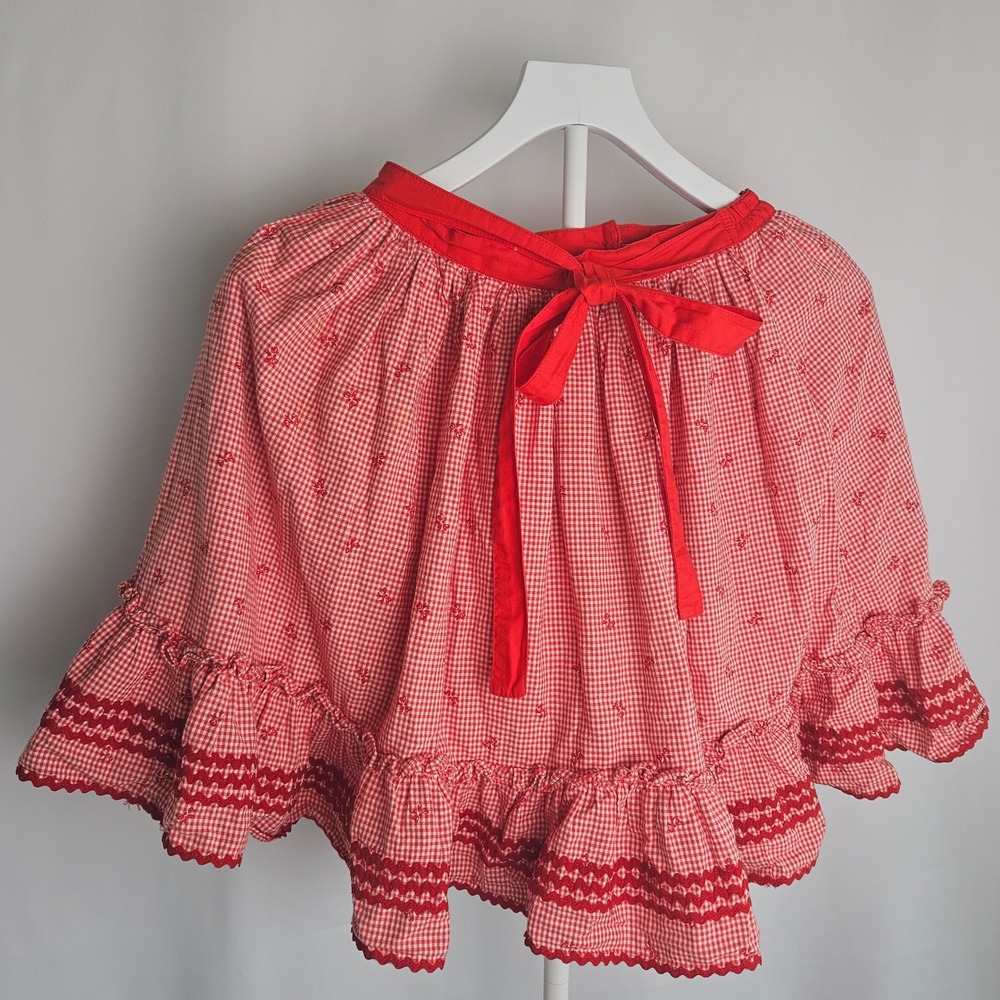 Farde Vintage Red Gingham Checkered Folk Lolita Ruffle Mini Skirt Cosplay